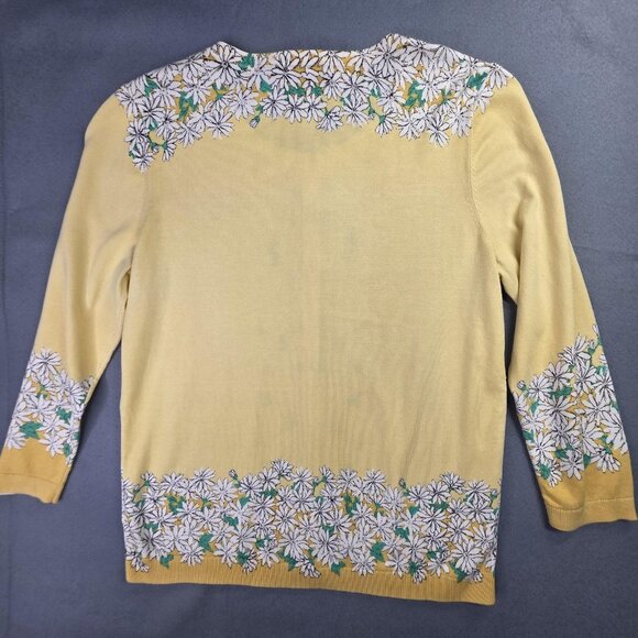 Talbots Cardigan Sweater Womens M Yellow Daisy Floral Button Front 3/4 Sleeve - Picture 7 of 12